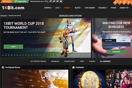 نمایی از لابی سایت 1xBit Casino و Sportsbook.