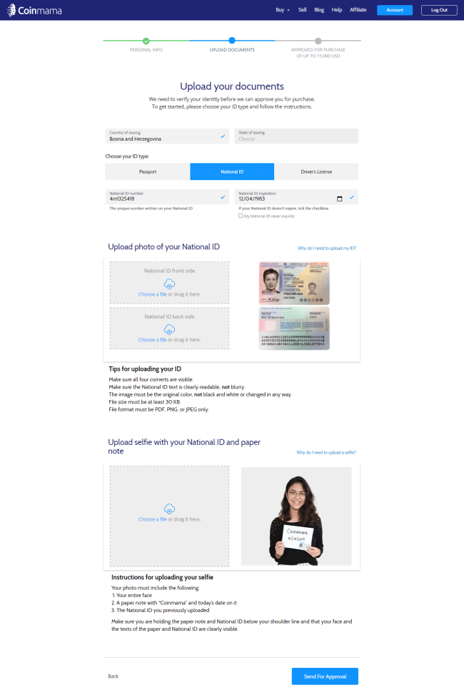 Verifikasi CoinMama, Unggah Dokumen Anda
