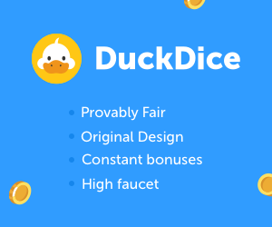 بنر DuckDice که نکات مثبت این سایت تاس Bitcoin و ارز رمزنگاری شده را برجسته می کند.