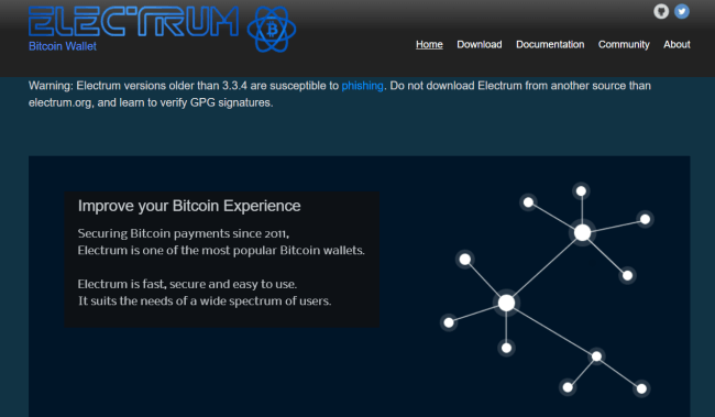 عکس صفحه از electrum.org