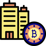 نماد Bitcoin در نزدیکی ساختمانها