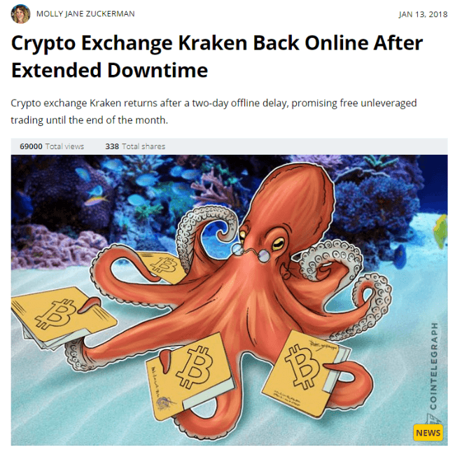 خبر با عنوان Crypto Exchange Kraken پس از طولانی شدن زمان خرابی دوباره آنلاین شد