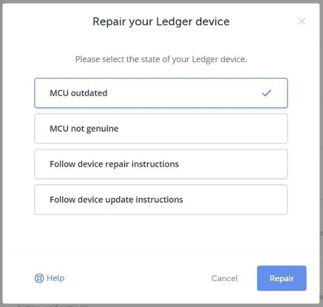 ledger live MCU kedaluwarsa